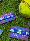 Own the Box VAULTED ATHLETE ™ TAP Band | Galaxy Purple & Blue Message Confidence Wristband for Softball & Baseball