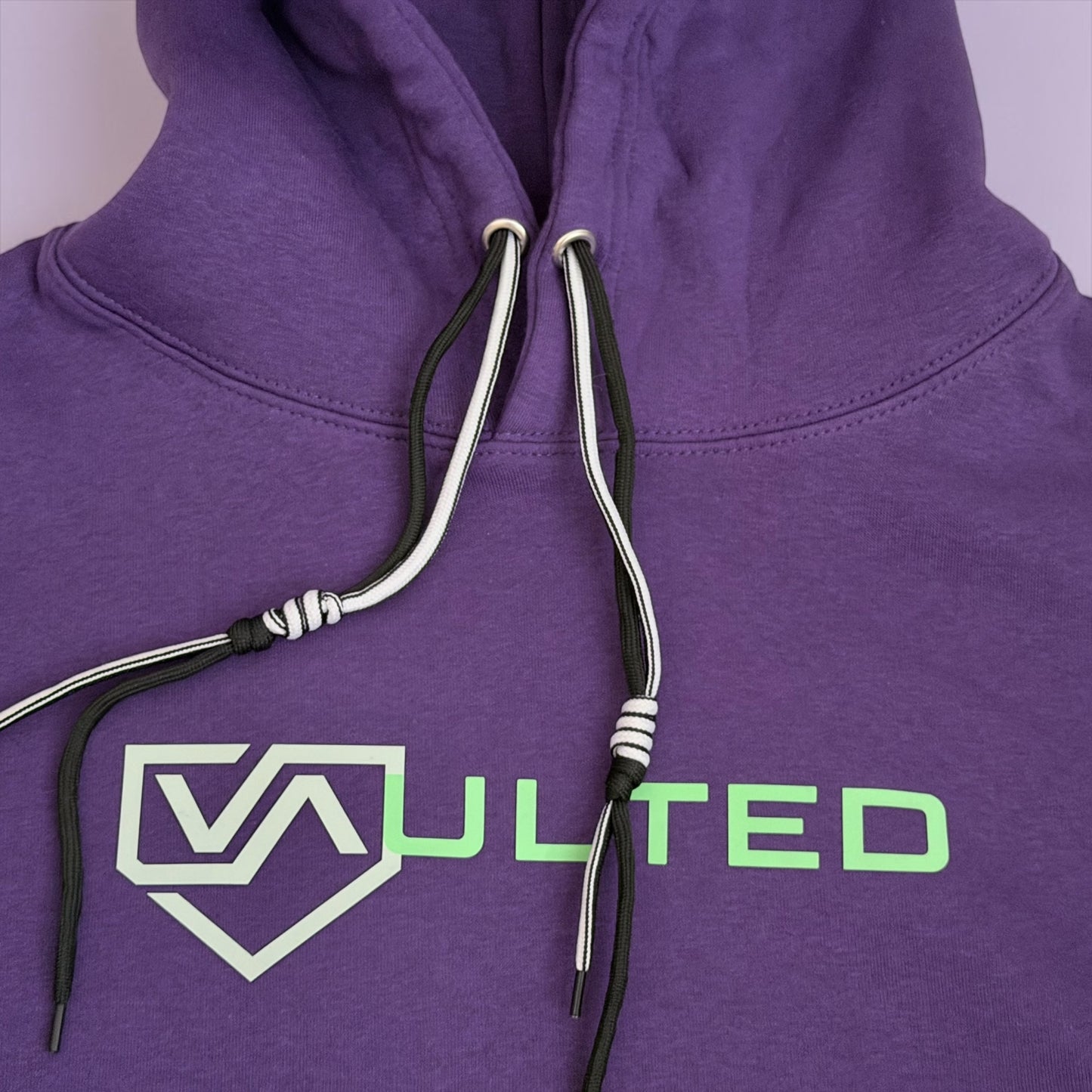 VAULTED Softball Cropped Fleece Hoodie Vibrant Purple and Lime Green/Grey VAULTED logo.
